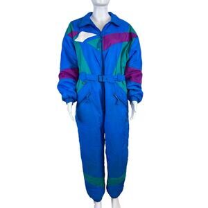 Vintage Retro 80's Women's Apparatus One Piece Belted Ski Snowsuit (Sz XL)
